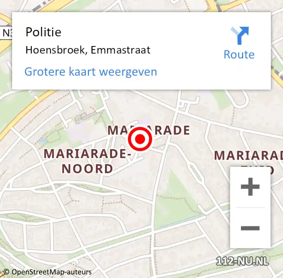 Locatie op kaart van de 112 melding: Politie Hoensbroek, Emmastraat op 2 augustus 2021 18:58