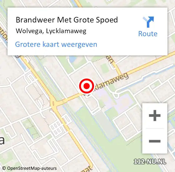Locatie op kaart van de 112 melding: Brandweer Met Grote Spoed Naar Wolvega, Lycklamaweg op 2 augustus 2021 19:05