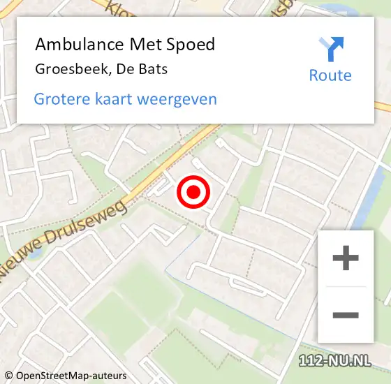 Locatie op kaart van de 112 melding: Ambulance Met Spoed Naar Groesbeek, De Bats op 2 augustus 2021 19:22