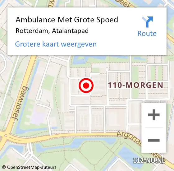 Locatie op kaart van de 112 melding: Ambulance Met Grote Spoed Naar Rotterdam, Atalantapad op 2 augustus 2021 19:30