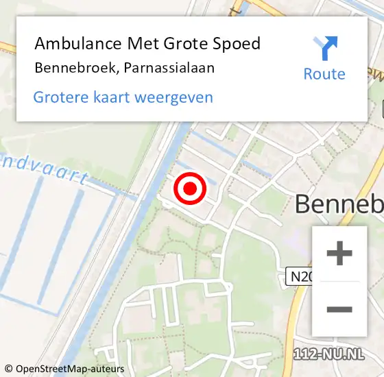 Locatie op kaart van de 112 melding: Ambulance Met Grote Spoed Naar Bennebroek, Parnassialaan op 2 augustus 2021 19:38