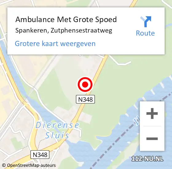 Locatie op kaart van de 112 melding: Ambulance Met Grote Spoed Naar Spankeren, Zutphensestraatweg op 2 augustus 2021 19:40