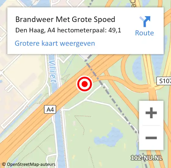 Locatie op kaart van de 112 melding: Brandweer Met Grote Spoed Naar Den Haag, A4 hectometerpaal: 49,1 op 2 augustus 2021 19:53