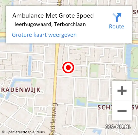 Locatie op kaart van de 112 melding: Ambulance Met Grote Spoed Naar Heerhugowaard, Terborchlaan op 2 augustus 2021 19:57