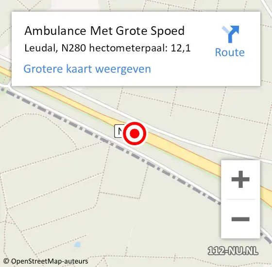 Locatie op kaart van de 112 melding: Ambulance Met Grote Spoed Naar Leudal, N280 hectometerpaal: 12,1 op 2 augustus 2021 21:07