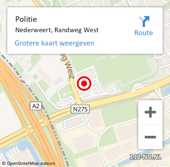 Locatie op kaart van de 112 melding: Politie Nederweert, Randweg West op 2 augustus 2021 21:25