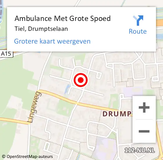 Locatie op kaart van de 112 melding: Ambulance Met Grote Spoed Naar Tiel, Drumptselaan op 2 augustus 2021 21:37