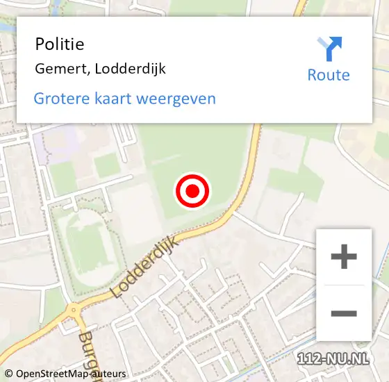 Locatie op kaart van de 112 melding: Politie Gemert, Lodderdijk op 2 augustus 2021 21:41