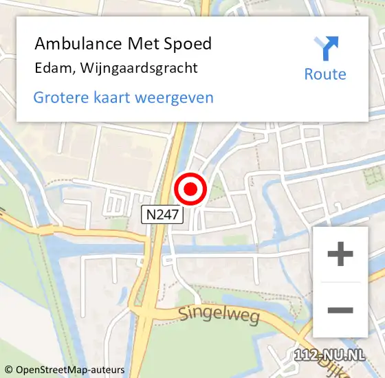 Locatie op kaart van de 112 melding: Ambulance Met Spoed Naar Edam, Wijngaardsgracht op 2 augustus 2021 21:44