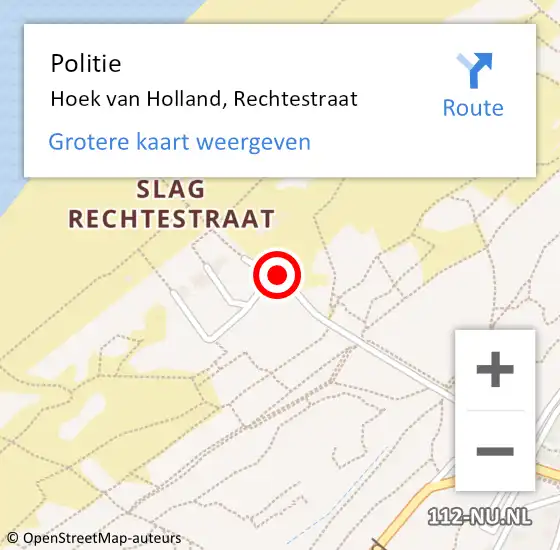 Locatie op kaart van de 112 melding: Politie Hoek van Holland, Rechtestraat op 2 augustus 2021 21:46