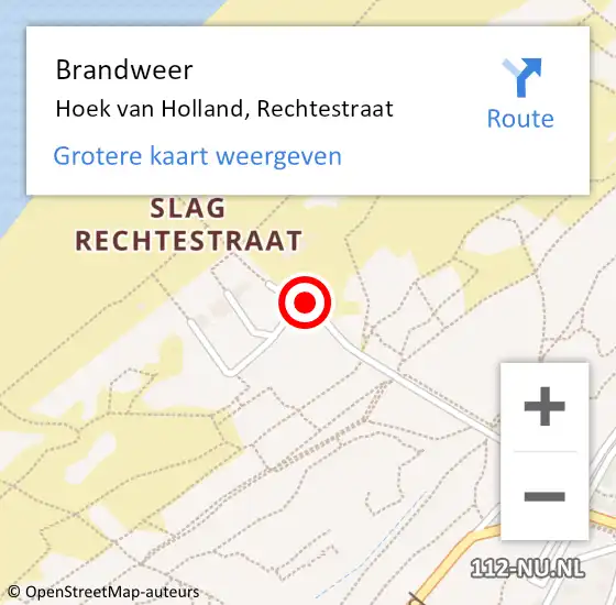 Locatie op kaart van de 112 melding: Brandweer Hoek van Holland, Rechtestraat op 2 augustus 2021 21:49