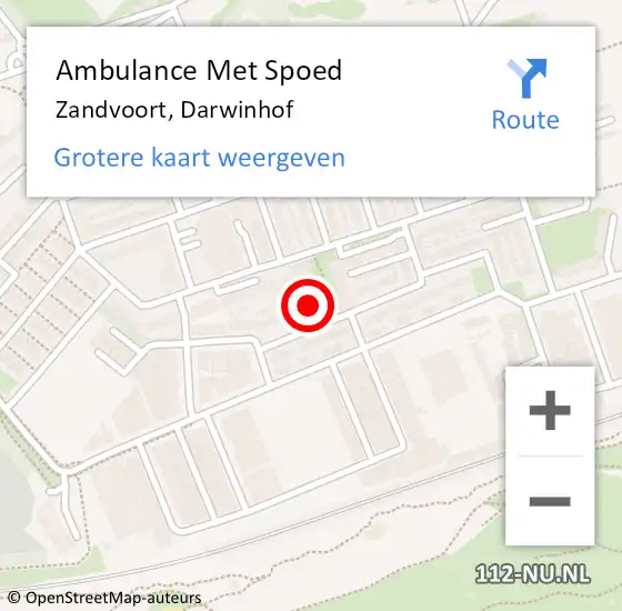 Locatie op kaart van de 112 melding: Ambulance Met Spoed Naar Zandvoort, Darwinhof op 2 augustus 2021 22:31