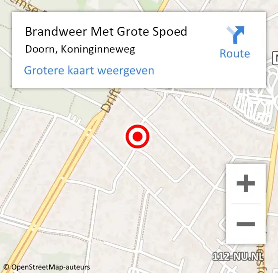 Locatie op kaart van de 112 melding: Brandweer Met Grote Spoed Naar Doorn, Koninginneweg op 2 augustus 2021 23:33