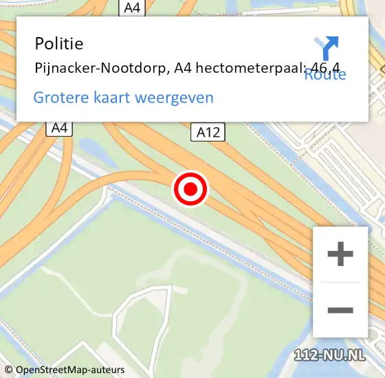 Locatie op kaart van de 112 melding: Politie Pijnacker-Nootdorp, A4 hectometerpaal: 46,4 op 2 augustus 2021 23:36