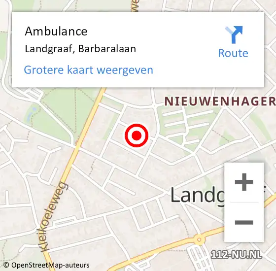 Locatie op kaart van de 112 melding: Ambulance Landgraaf, Barbaralaan op 18 juni 2014 15:46