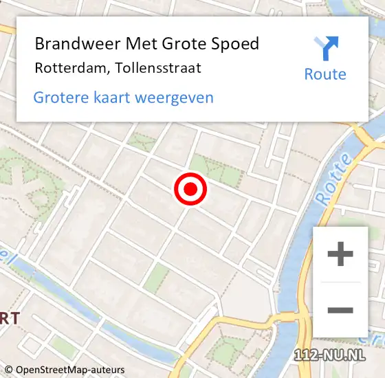 Locatie op kaart van de 112 melding: Brandweer Met Grote Spoed Naar Rotterdam, Tollensstraat op 3 augustus 2021 00:12