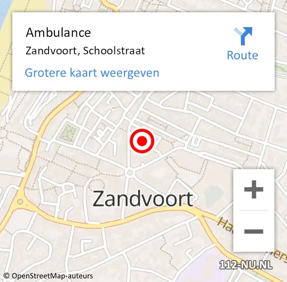 Locatie op kaart van de 112 melding: Ambulance Zandvoort, Schoolstraat op 3 augustus 2021 00:37