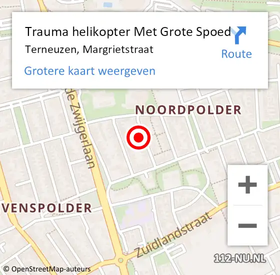 Locatie op kaart van de 112 melding: Trauma helikopter Met Grote Spoed Naar Terneuzen, Margrietstraat op 3 augustus 2021 01:04