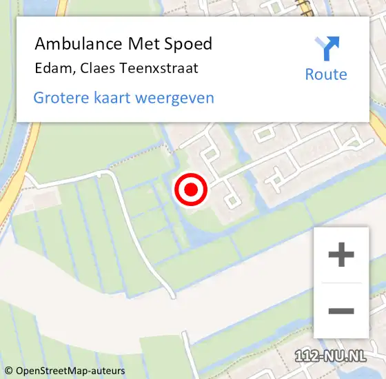 Locatie op kaart van de 112 melding: Ambulance Met Spoed Naar Edam, Claes Teenxstraat op 3 augustus 2021 01:26