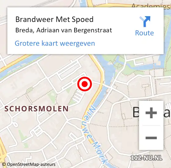 Locatie op kaart van de 112 melding: Brandweer Met Spoed Naar Breda, Adriaan van Bergenstraat op 3 augustus 2021 01:32
