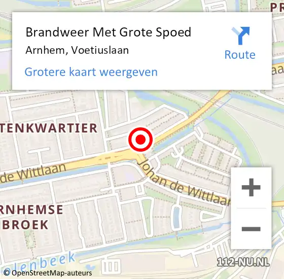 Locatie op kaart van de 112 melding: Brandweer Met Grote Spoed Naar Arnhem, Voetiuslaan op 3 augustus 2021 01:47