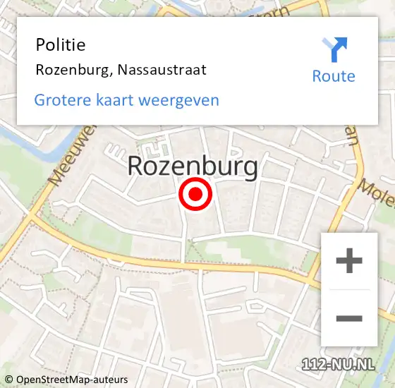 Locatie op kaart van de 112 melding: Politie Rozenburg, Nassaustraat op 3 augustus 2021 02:24