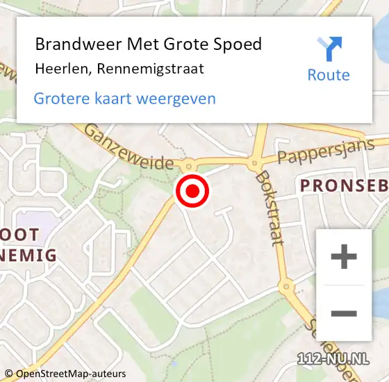 Locatie op kaart van de 112 melding: Brandweer Met Grote Spoed Naar Heerlen, Rennemigstraat op 3 augustus 2021 02:57