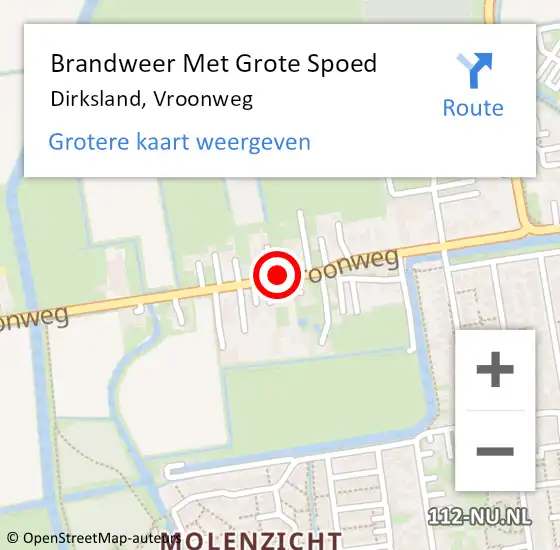 Locatie op kaart van de 112 melding: Brandweer Met Grote Spoed Naar Dirksland, Vroonweg op 3 augustus 2021 04:10