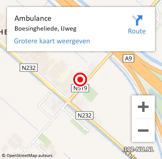 Locatie op kaart van de 112 melding: Ambulance Boesingheliede, IJweg op 3 augustus 2021 05:23