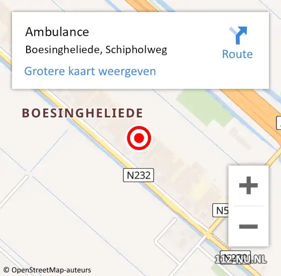 Locatie op kaart van de 112 melding: Ambulance Boesingheliede, Schipholweg op 3 augustus 2021 05:27