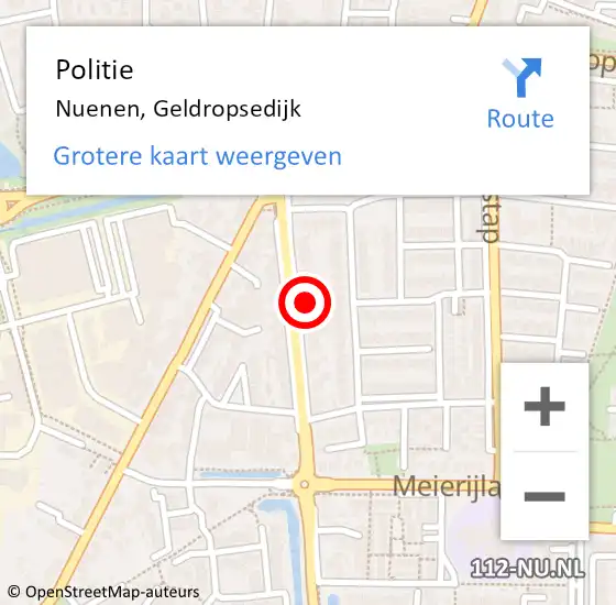Locatie op kaart van de 112 melding: Politie Nuenen, Geldropsedijk op 3 augustus 2021 05:34