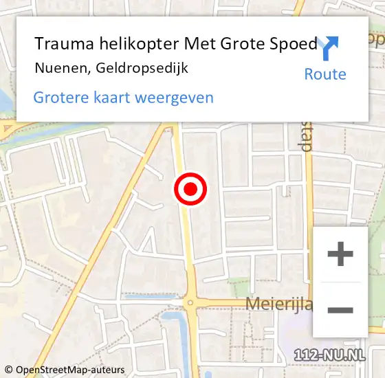 Locatie op kaart van de 112 melding: Trauma helikopter Met Grote Spoed Naar Nuenen, Geldropsedijk op 3 augustus 2021 05:35