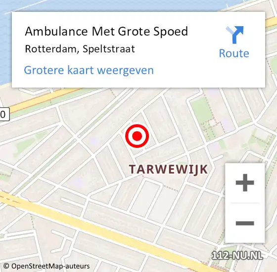 Locatie op kaart van de 112 melding: Ambulance Met Grote Spoed Naar Rotterdam, Speltstraat op 3 augustus 2021 06:54