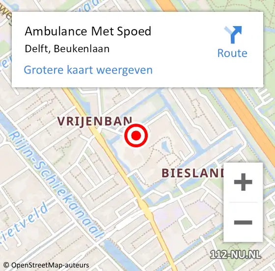 Locatie op kaart van de 112 melding: Ambulance Met Spoed Naar Delft, Beukenlaan op 3 augustus 2021 07:10