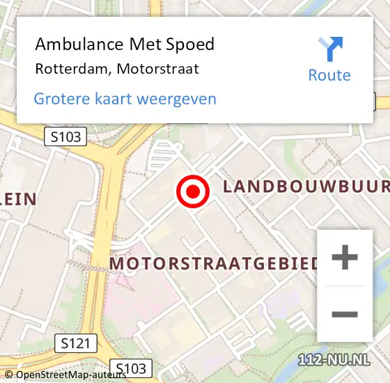 Locatie op kaart van de 112 melding: Ambulance Met Spoed Naar Rotterdam, Motorstraat op 3 augustus 2021 07:13