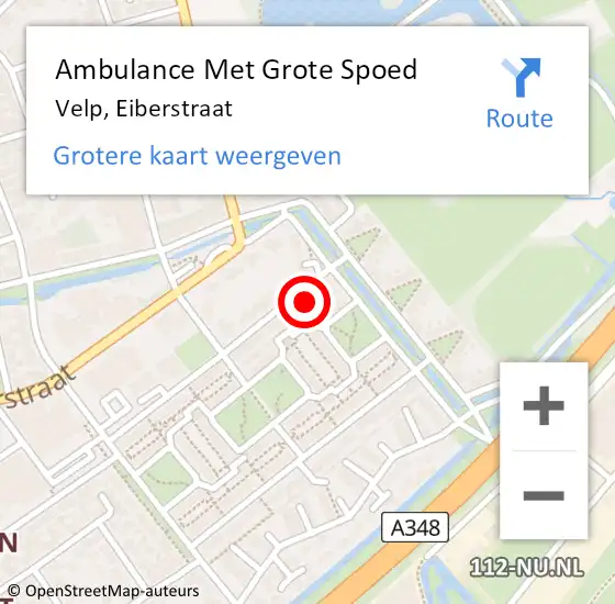 Locatie op kaart van de 112 melding: Ambulance Met Grote Spoed Naar Velp, Eiberstraat op 3 augustus 2021 07:57