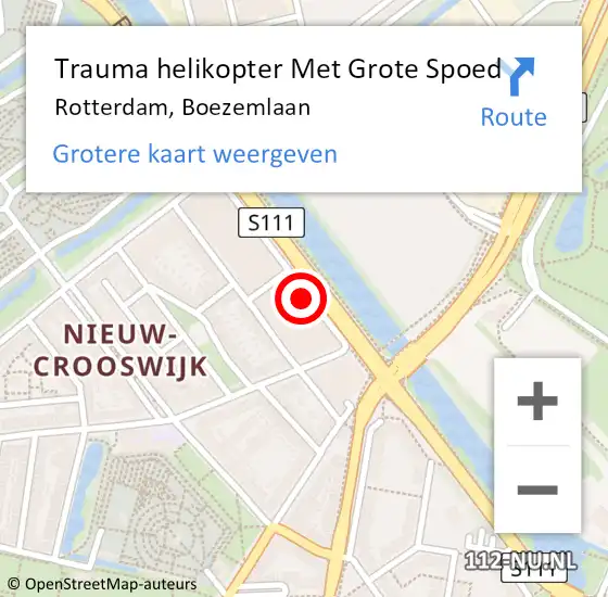 Locatie op kaart van de 112 melding: Trauma helikopter Met Grote Spoed Naar Rotterdam, Boezemlaan op 3 augustus 2021 07:57