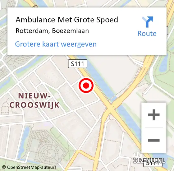 Locatie op kaart van de 112 melding: Ambulance Met Grote Spoed Naar Rotterdam, Boezemlaan op 3 augustus 2021 07:58