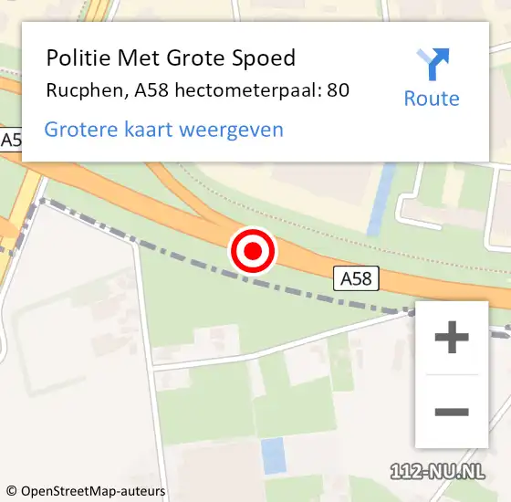 Locatie op kaart van de 112 melding: Politie Met Grote Spoed Naar Rucphen, A58 hectometerpaal: 80 op 3 augustus 2021 08:29