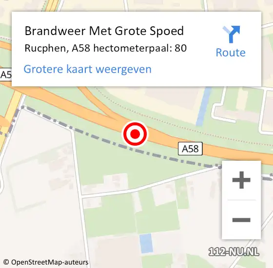 Locatie op kaart van de 112 melding: Brandweer Met Grote Spoed Naar Rucphen, A58 hectometerpaal: 80 op 3 augustus 2021 08:30