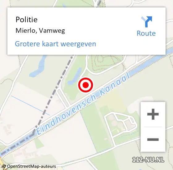 Locatie op kaart van de 112 melding: Politie Mierlo, Vamweg op 3 augustus 2021 08:53