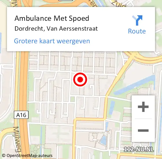 Locatie op kaart van de 112 melding: Ambulance Met Spoed Naar Dordrecht, Van Aerssenstraat op 3 augustus 2021 09:19