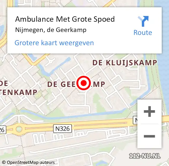 Locatie op kaart van de 112 melding: Ambulance Met Grote Spoed Naar Nijmegen, de Geerkamp op 3 augustus 2021 10:05