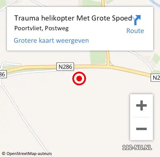 Locatie op kaart van de 112 melding: Trauma helikopter Met Grote Spoed Naar Poortvliet, Postweg op 3 augustus 2021 10:16