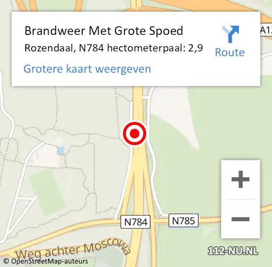 Locatie op kaart van de 112 melding: Brandweer Met Grote Spoed Naar Rozendaal, N784 hectometerpaal: 2,9 op 3 augustus 2021 10:23