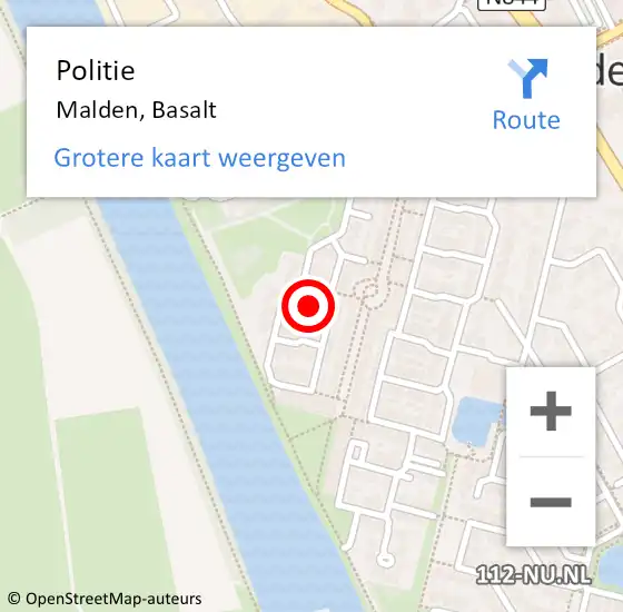 Locatie op kaart van de 112 melding: Politie Malden, Basalt op 3 augustus 2021 10:33