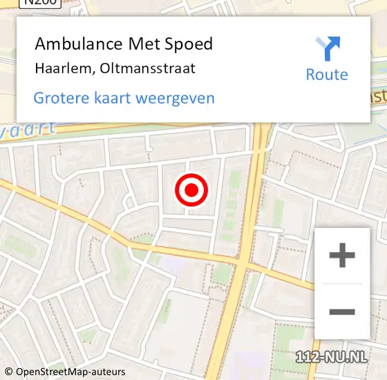 Locatie op kaart van de 112 melding: Ambulance Met Spoed Naar Haarlem, Oltmansstraat op 3 augustus 2021 10:52