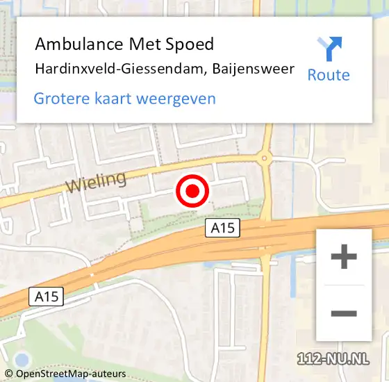 Locatie op kaart van de 112 melding: Ambulance Met Spoed Naar Hardinxveld-Giessendam, Baijensweer op 3 augustus 2021 11:12