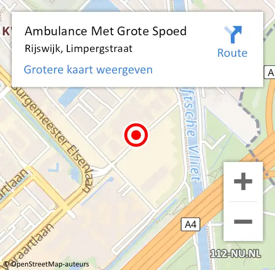 Locatie op kaart van de 112 melding: Ambulance Met Grote Spoed Naar Rijswijk, Limpergstraat op 3 augustus 2021 11:25