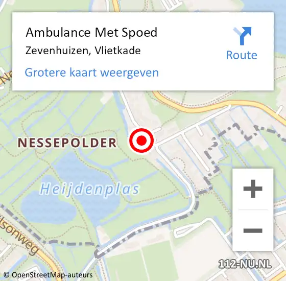 Locatie op kaart van de 112 melding: Ambulance Met Spoed Naar Zevenhuizen, Vlietkade op 3 augustus 2021 12:01
